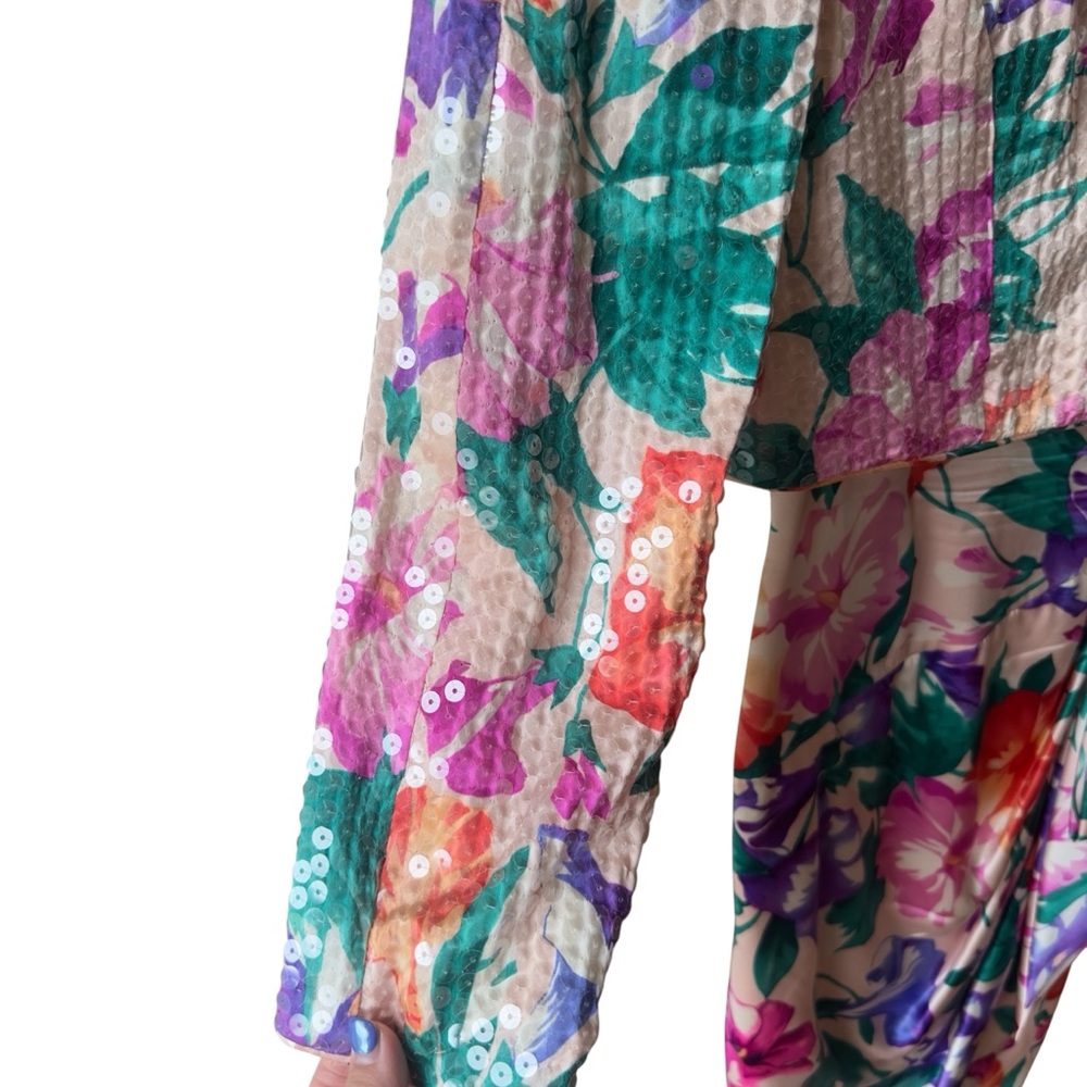 Vintage 80s‎ A.J. Bari Silk Sequin Floral Dress Set Bold Cocktail Party Glam 2 - Picture 11 of 12